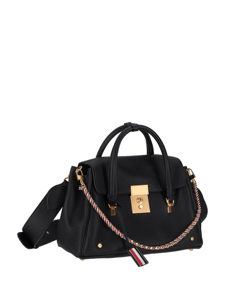 SOFT MRS. THOM LUGGAGE BAG W/ LEATHER SHOULDER STRAP AND RWB WOVEN CHAIN IN SOFT PEBBLE GRAIN