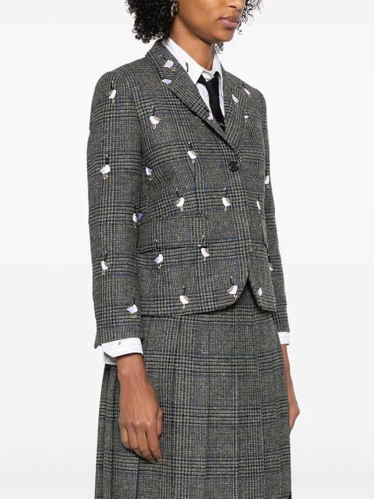 FIT 3 - HIGH ARMHOLE SPORTCOAT W/ HALF DROP SATIN STITCH GOOSE IN PRINCE OF WALES HUNTING TWEED