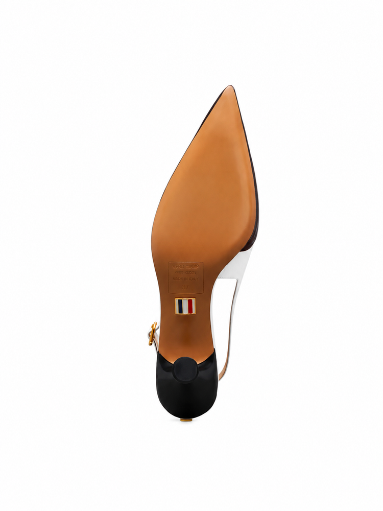 POINT SLINGBACK W/ 50MM ROUND CURVED HEEL IN SHINY BABY CALF LEATHER W/ SOFT SPAZZOLATO