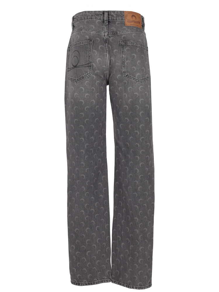 MOON LASER GREY WASH DENIM STRAIGHT JEANS
