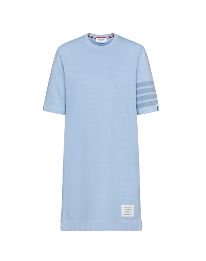 GARMENT DYED SS TEE SHIRT DRESS W/ TONAL 4 BAR IN MED WEIGHT JERSEY W/ OVERDYED 4 BAR