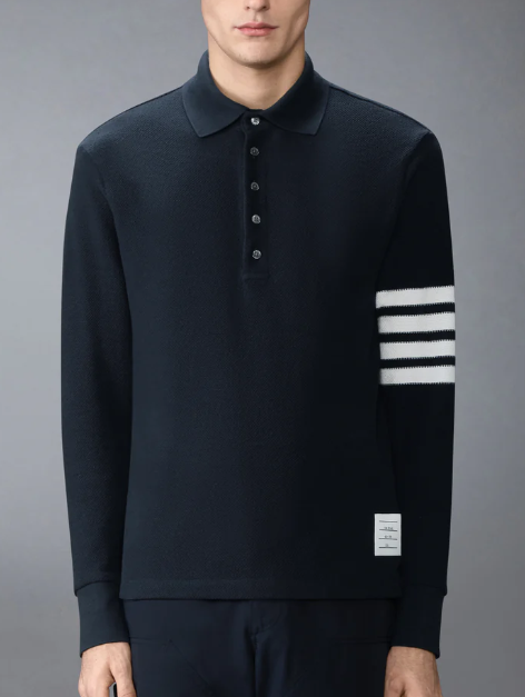LONG SLEEVE POLO IN TEXTURED PIQUE W/ ENG 4 BAR