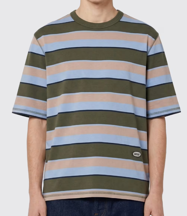 TEESHIRT MANCHES COURTES RAYE FIT OVERSIZE AVEC PATCH AMI OVALE