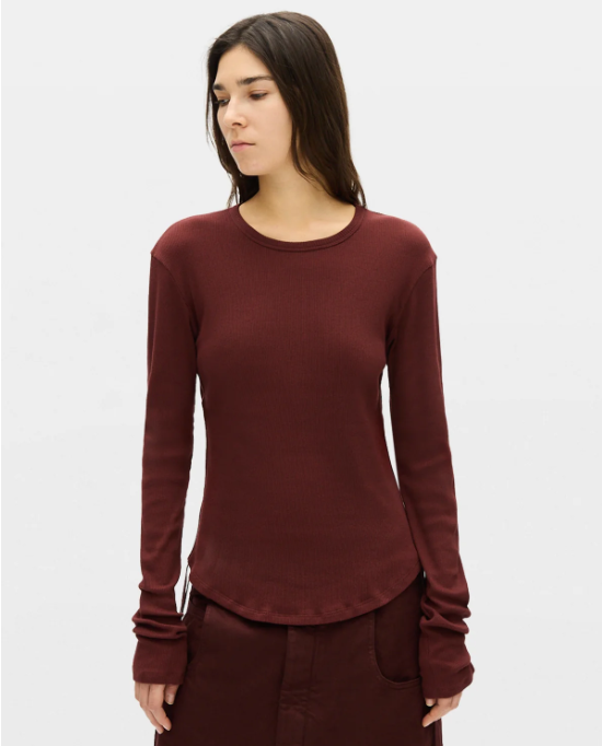 DOT WRINKLED CROPPED LONG SLEEVES TOP COTTON RIB J