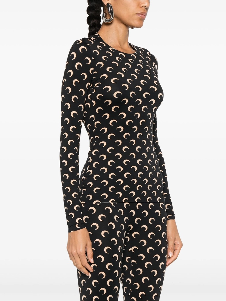 MOON PRINTED JERSEY LS CREWNECK TOP