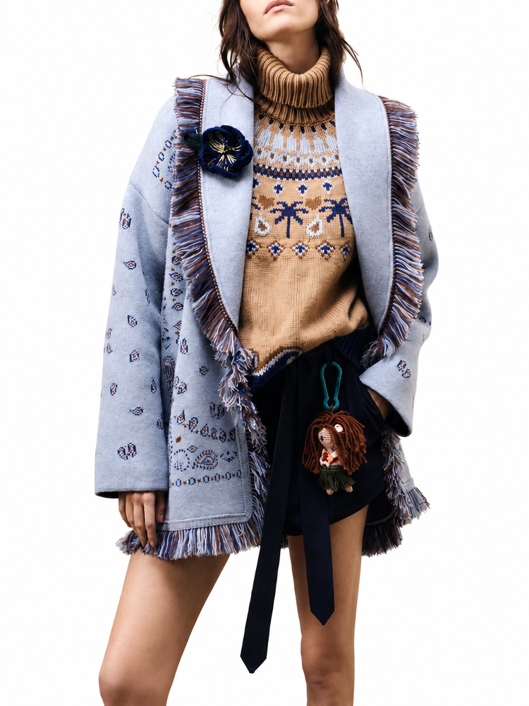 BANDANA JACQUARD CARDIGAN BLACK/MULTICOL