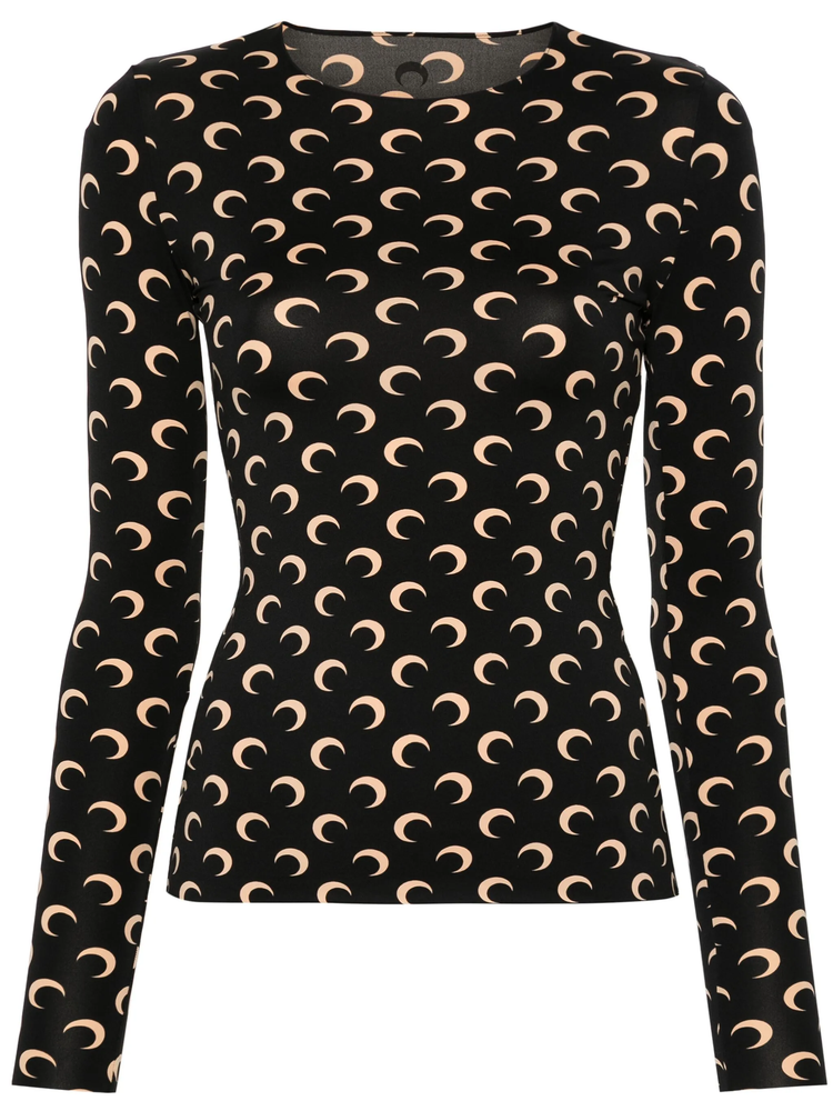MOON PRINTED JERSEY LS CREWNECK TOP