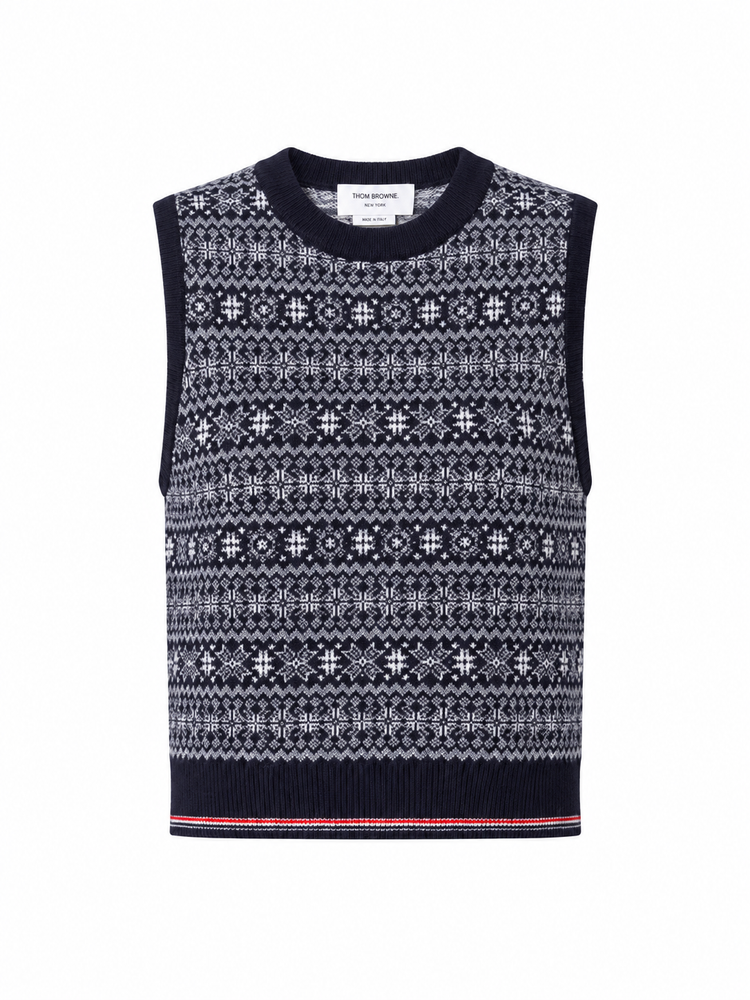 SNOWFLAKE FAIRISLE JERSEY FLOAT JACQUARD SHELL TOP IN MERINO WOOL