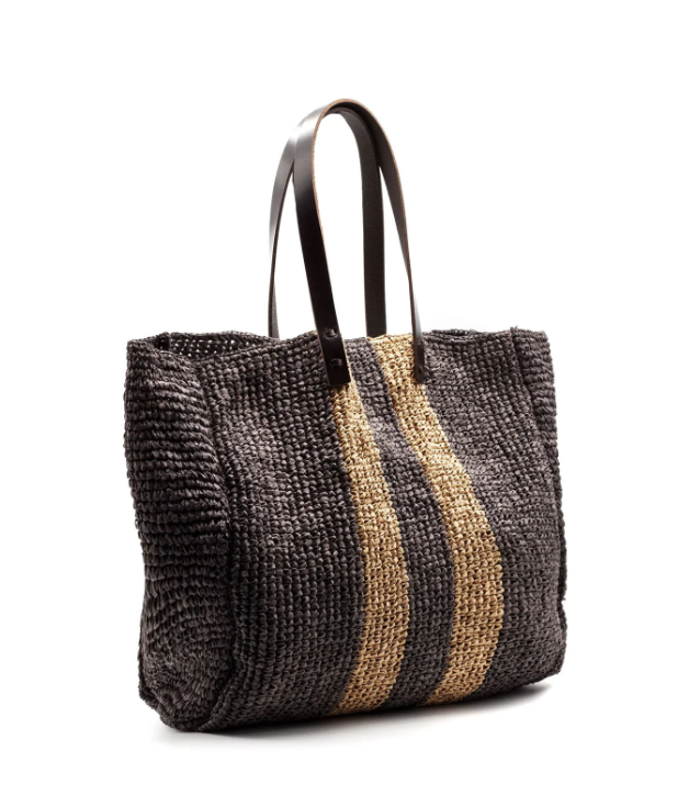 BORSA RAFFIA C/MANICI PELLE