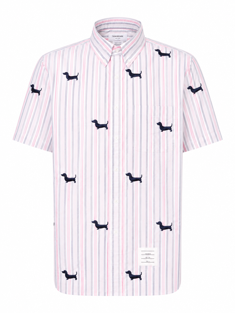 STRAIGHT FIT BD S/S SHIRT W/ SATIN STITCH HALF DROP HECTOR IN 4 BAR REPP STRIPE OXFORD