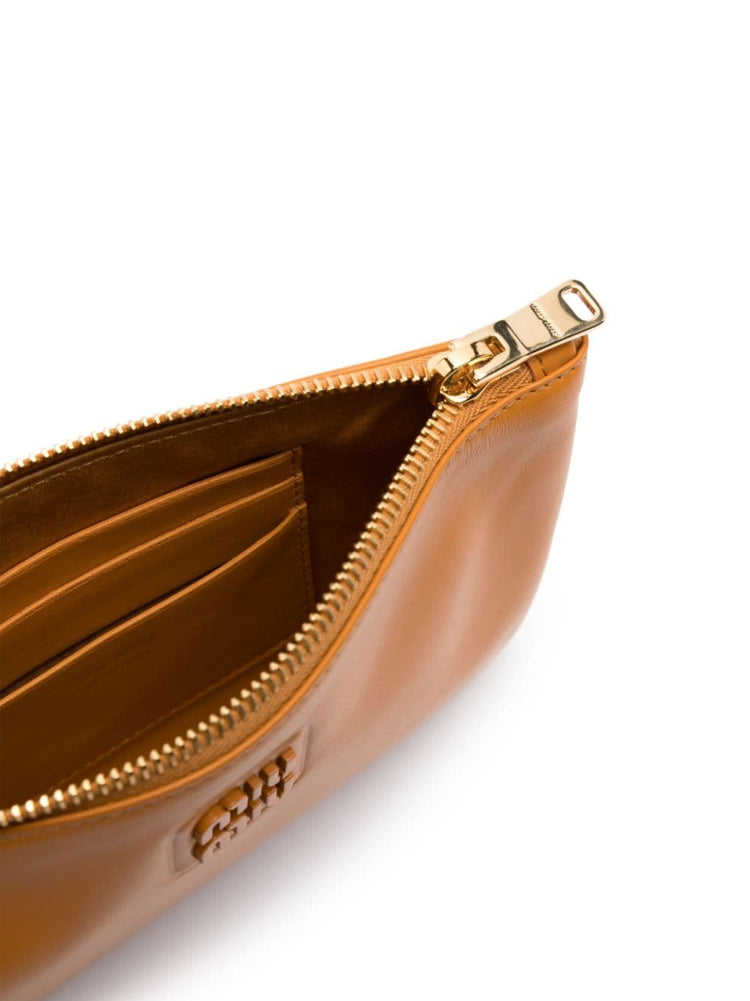 logo-embossed leather clutch bag