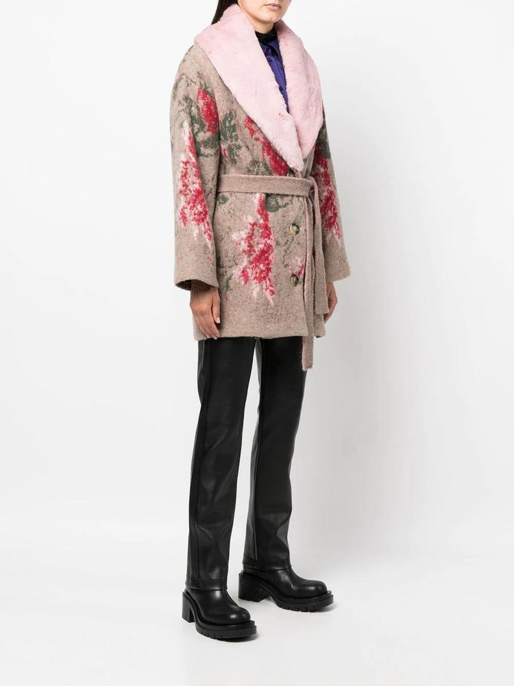 BLUMARINE floral-print belted coat