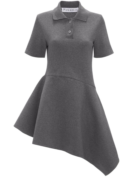 polo-collar cotton asymmetric dress