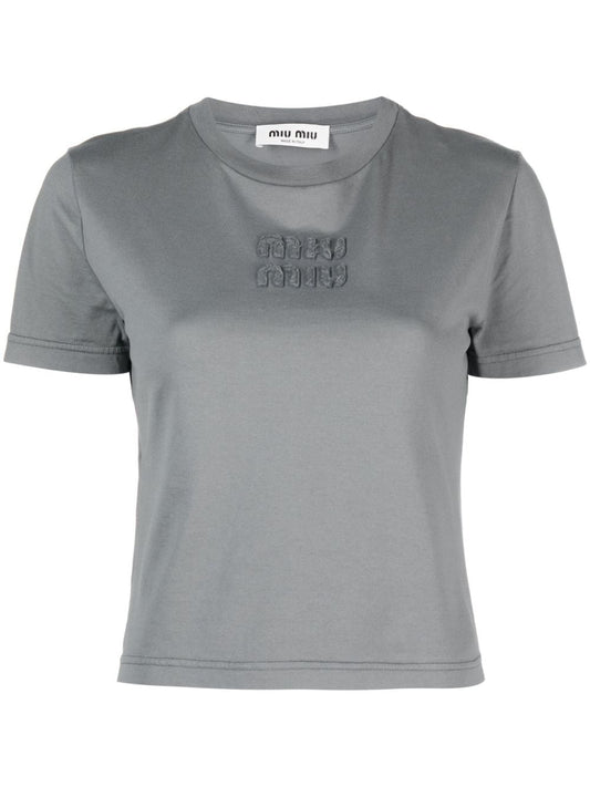 logo-embossed cotton cropped T-shirt