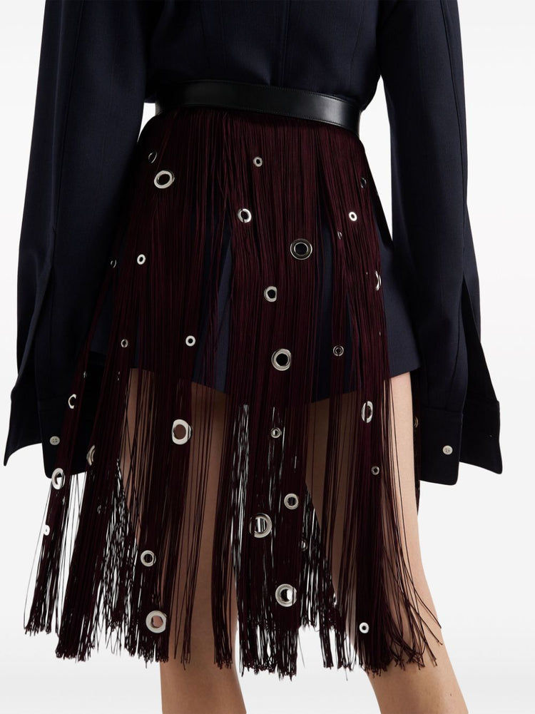 eyelet-embellished fringed midi skirt