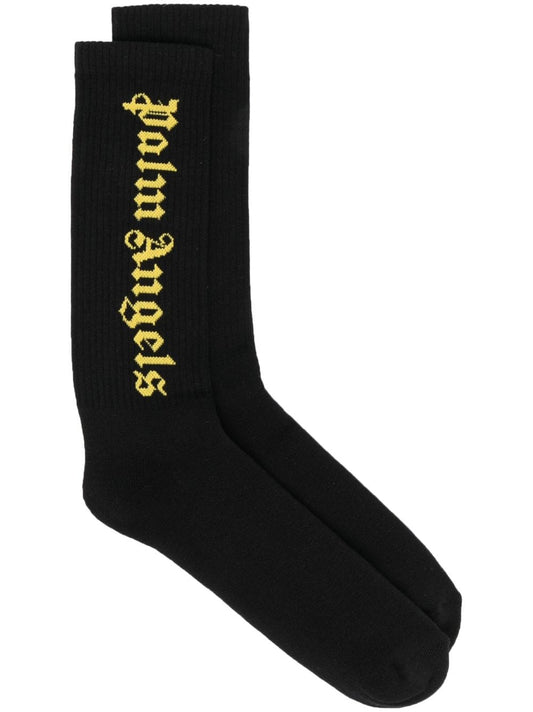 PALM ANGELS intardia-knit logo calf socks