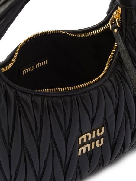 Miu Miu Wander Matelassé Zip-up Shoulder Bag in Black