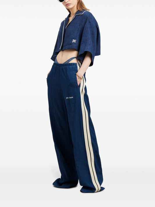 side-stripe chambray trousers