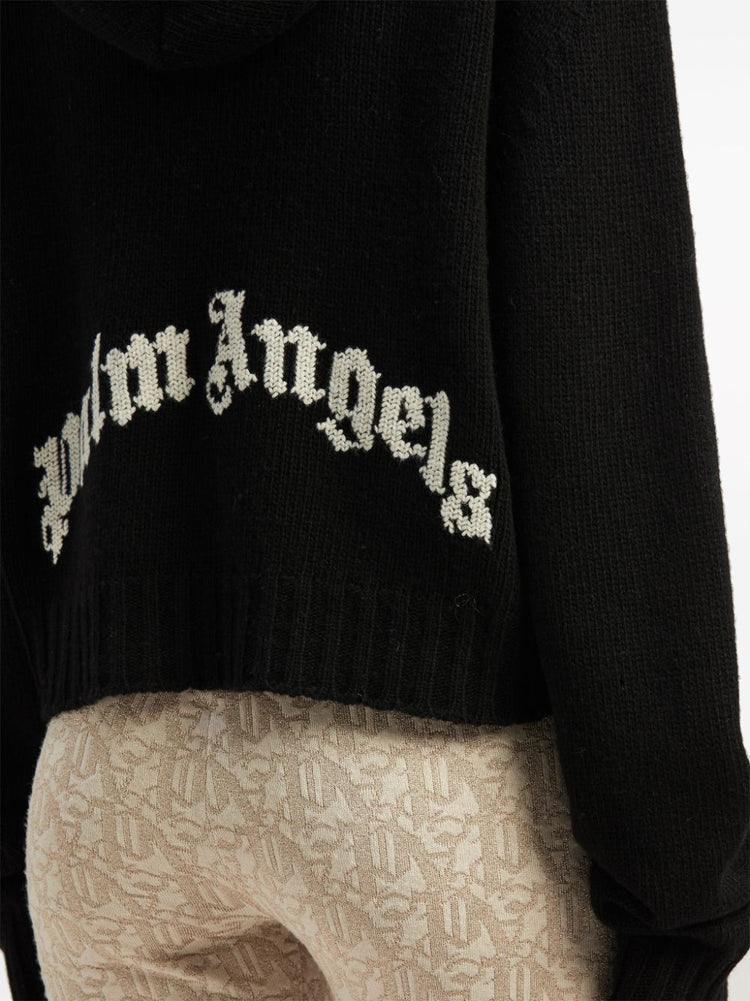 logo intarsia-knit wool-blend hoodie