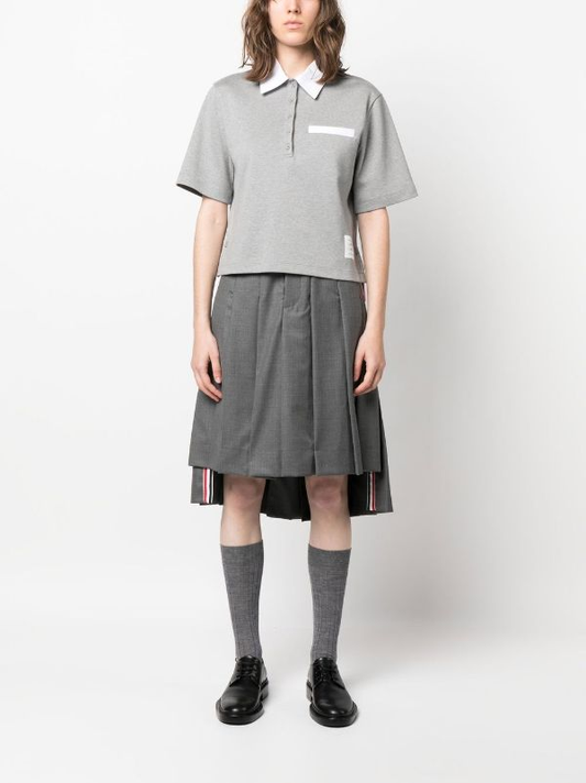 THOM BROWNE SHORT SLEEVE POLO W/ OXFORD TRIMS IN HEAVY JERSEY