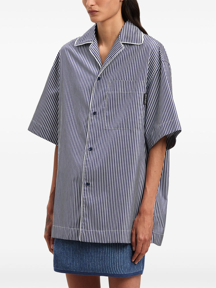 curved logo-print striped shirt