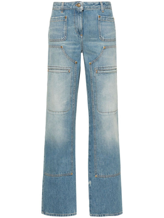 knee-panel mid-rise straight jeans