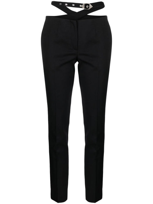 waist-strap wool trousers