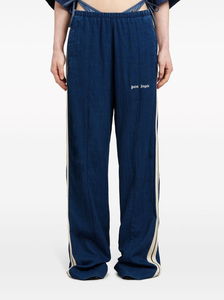side-stripe chambray trousers