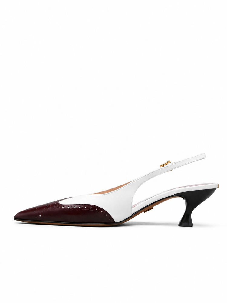 POINT SLINGBACK W/ 50MM ROUND CURVED HEEL IN SHINY BABY CALF LEATHER W/ SOFT SPAZZOLATO
