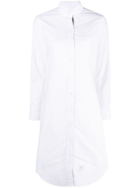 KNEE LENGTH POINT COLLAR SHIRTDRESS W/ RWB GROSGRAIN PLACKET IN OXFORD