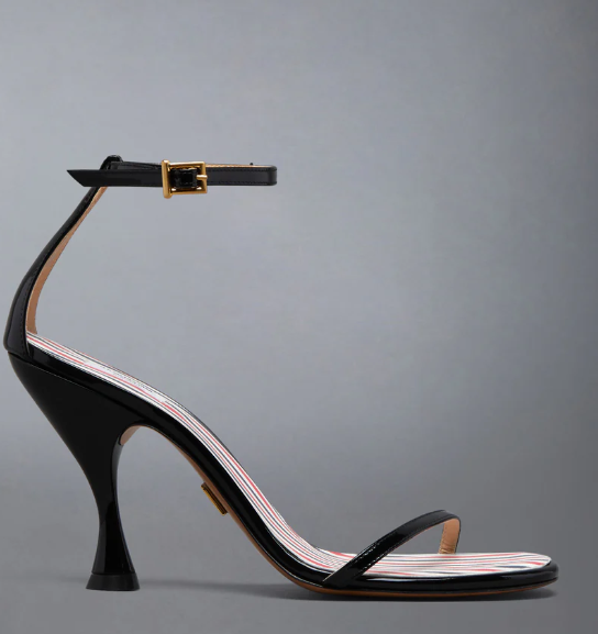 4 BAR STRAPPY HEEL SANDAL W/ 90MM ROUND CURVED HEEL IN SOFT PATENT LEATHER
