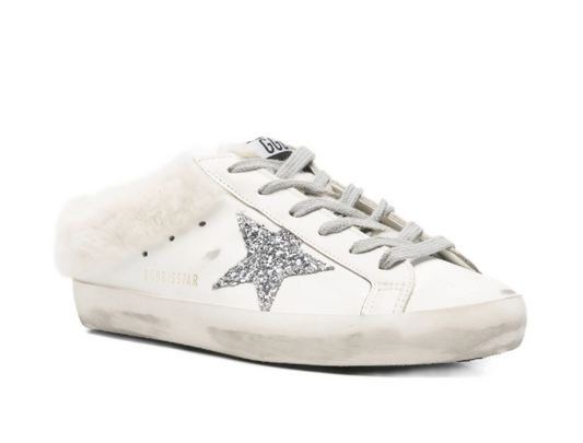 SUPER STAR SABOT LEATHER UPPER GLITTER STAR SHEARLING LINING