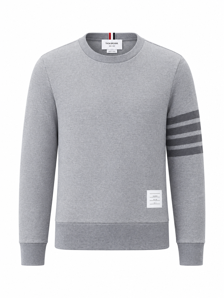 RELAXED FIT CREW NECK SWEATSHIRT W/ TONAL 4 BAR SLEEVE IN CLASSIC LOOPBACK W/ TONAL 4 BAR