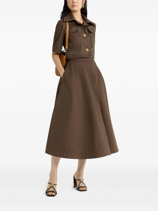 organic-cotton gabardine midi skirt
