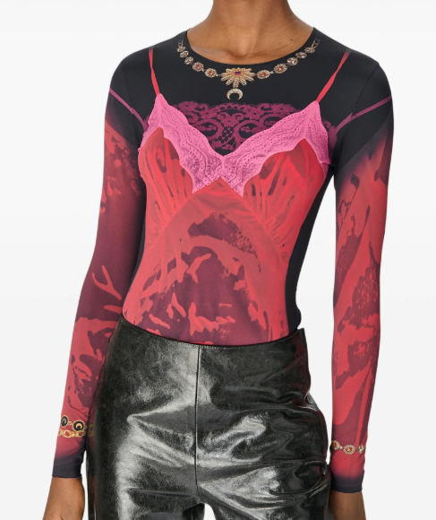 WET NUISETTE PRINTED JERSEY LS CREWNECK TOP