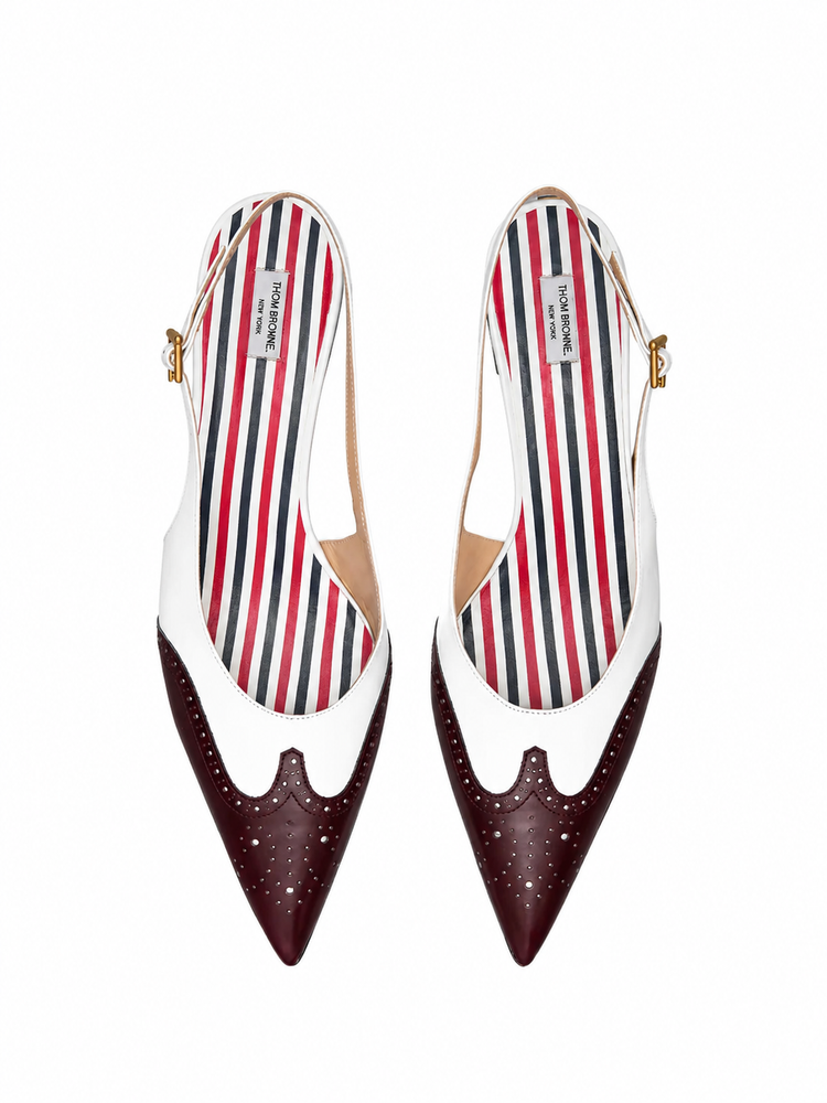 POINT SLINGBACK W/ 50MM ROUND CURVED HEEL IN SHINY BABY CALF LEATHER W/ SOFT SPAZZOLATO