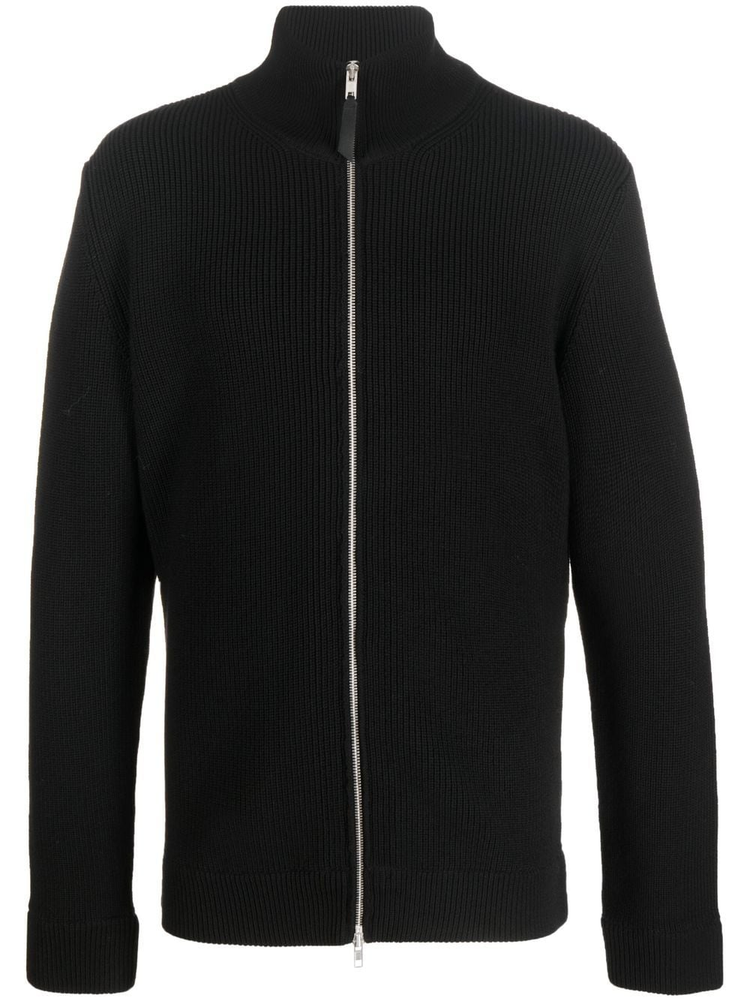 ribbed-knit zip-up sweater