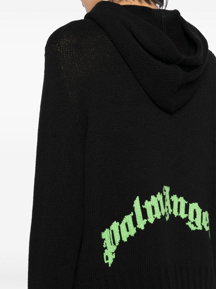 curved logo knitted hoodie