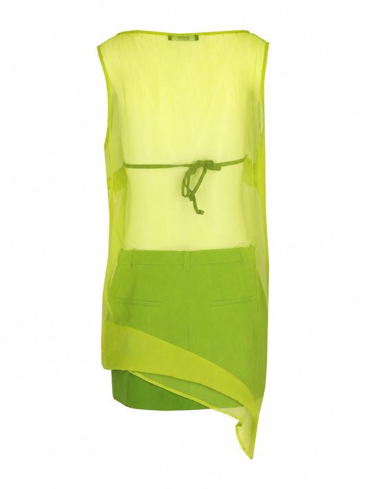 LA ROSE green silk long dress with rouches