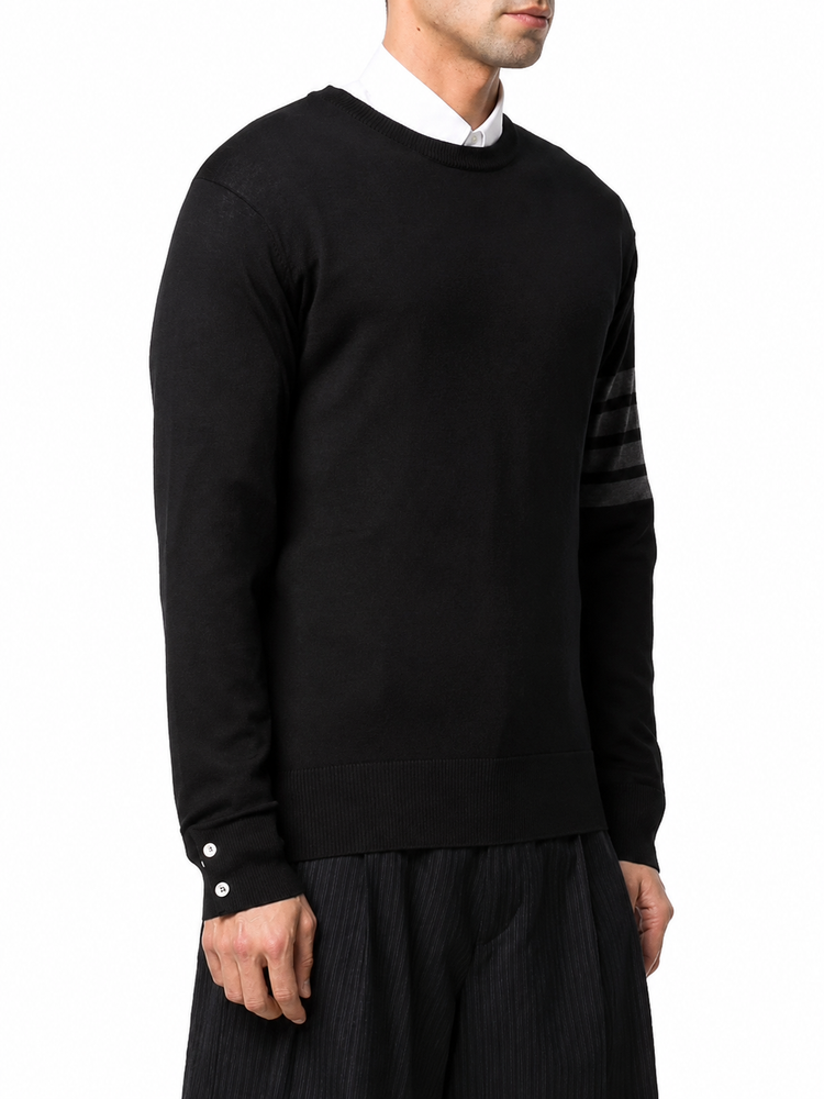 CLASSIC CREWNECK PULLOVER W/ BAR STRIPE IN FINE MERINO WOOL