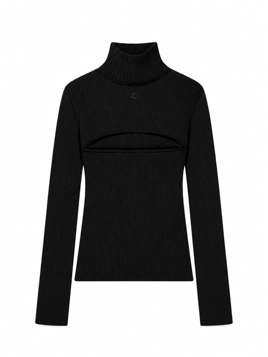 RIB KNIT SLASH MOCKNECK SWEATER