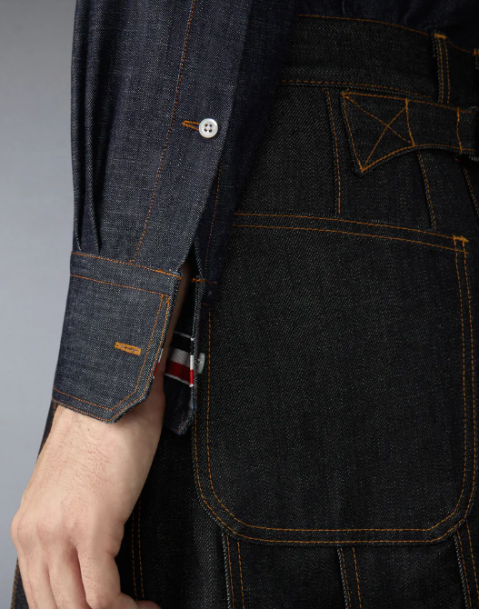 L/S BD STRAIGHT FIT SHIRT  W/ RWB INNER CUFF DETAIL AND SELF ARMBAND IN SHIRTING DENIM
