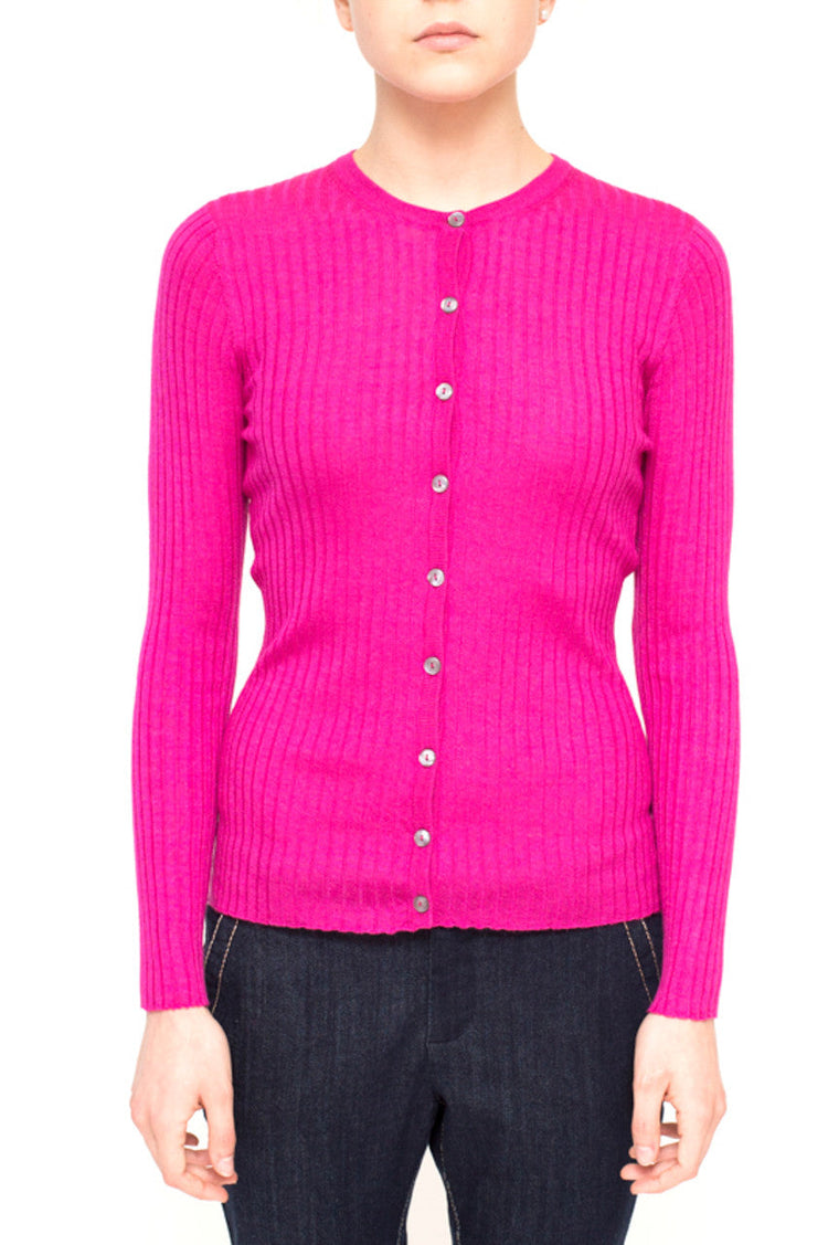 LA Rose cardigan ribs cashmere fuxia