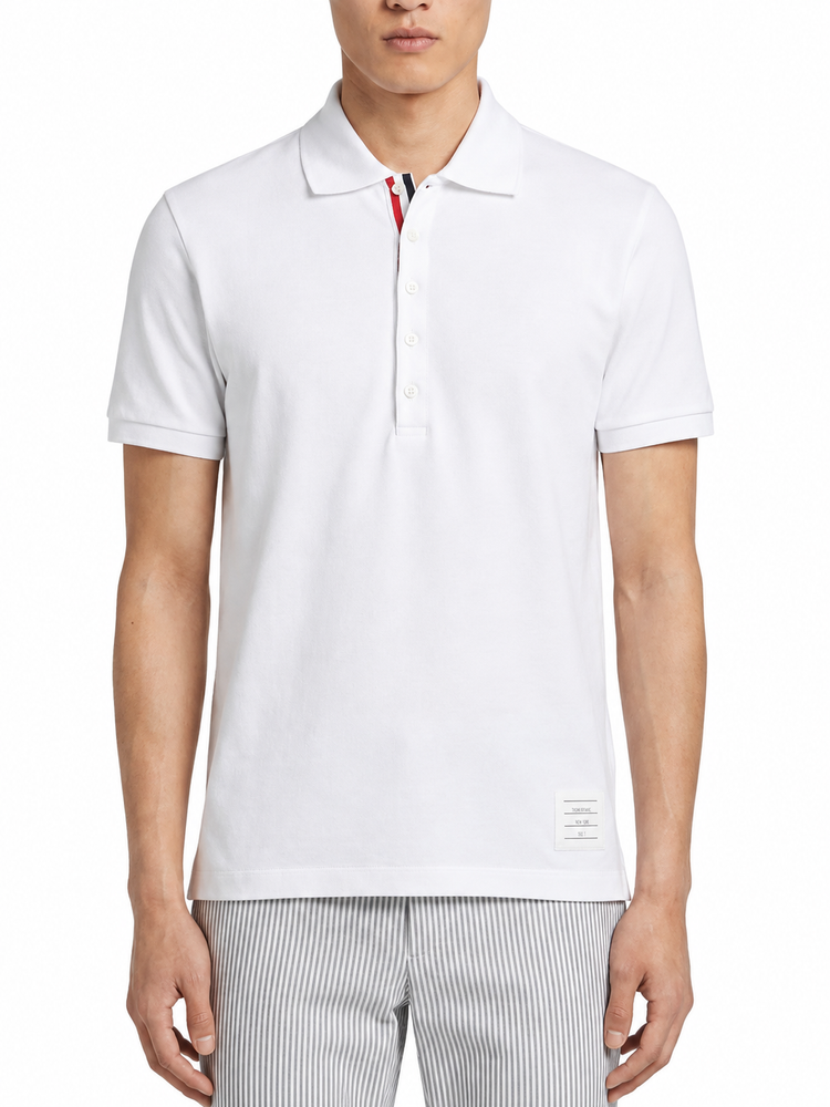 SHORT SLEEVE RIB CUFF POLO W/ ENGINEERED 4 BAR STRIPE IN CLASSIC PIQUE