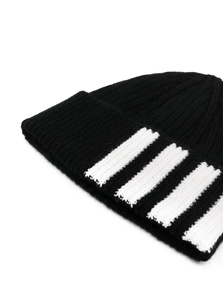 4-Bar stripe cashmere beanie