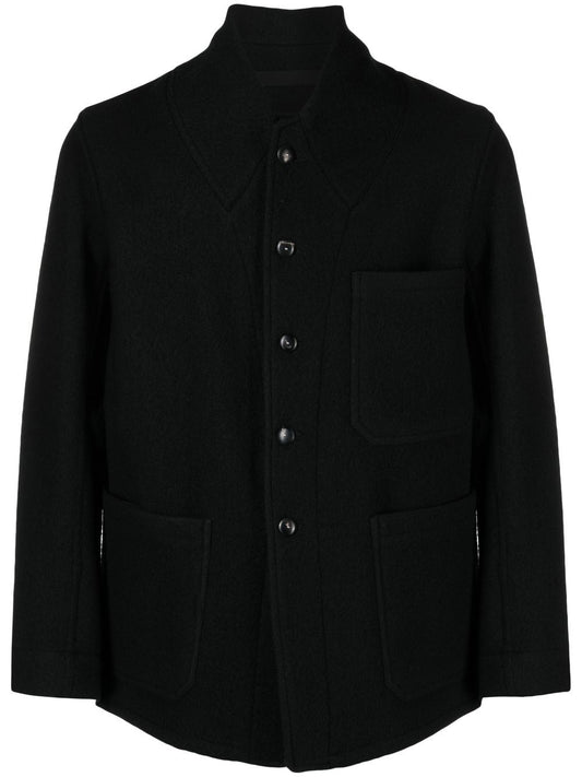 long-sleeve single-breasted wool jacket