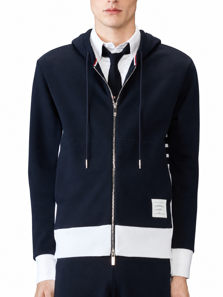ZIP UP HOODIE W/ ENGINEERED 4 BAR IN COLOR BLOCKED SOLID CLASSIC LOOPBACK JERSEY