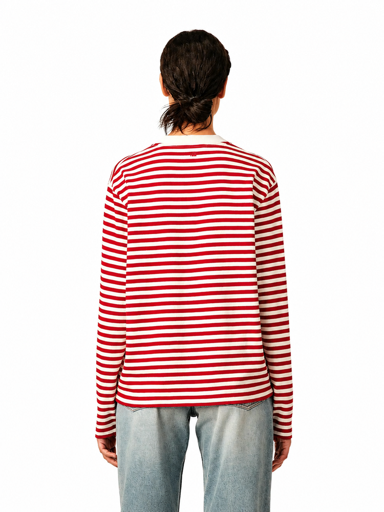 LONG SLEEVES STRIPED TSHIRT WITH BLACK AMI DE COEUR EMBROIDERY