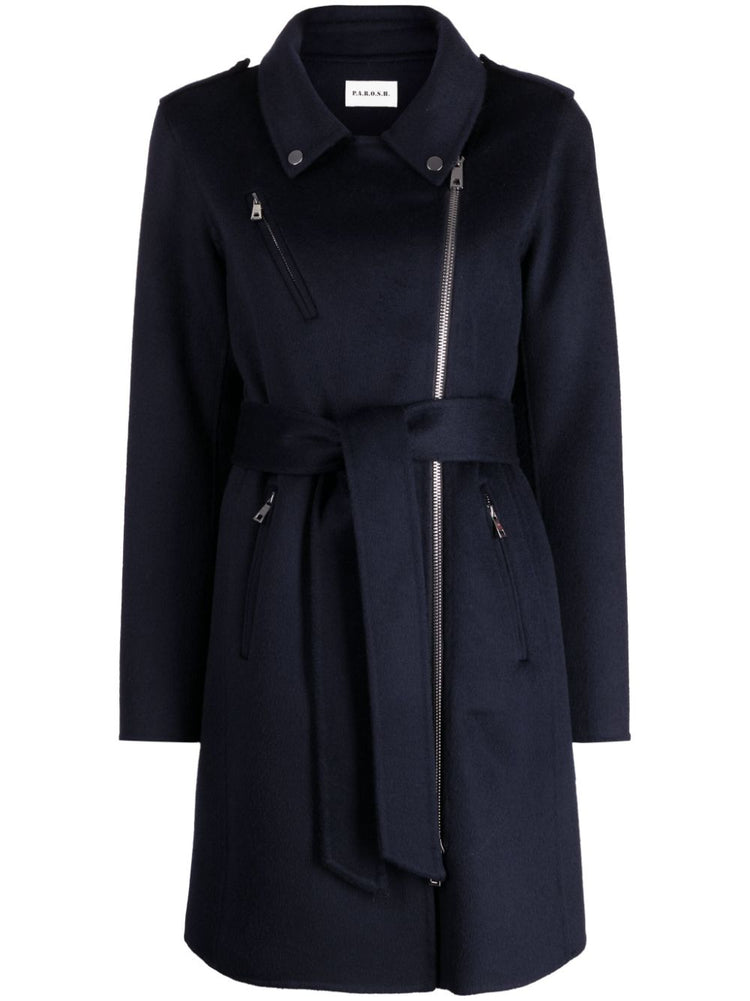 belted felted wool trench coat