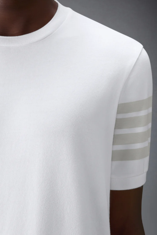 GARMENT DYED SHORT SLEEVE RIB CUFF TEE IN MED WEIGHT JERSEY W/ OVERDYED 4 BAR